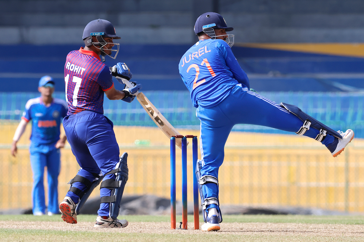 Rohit Kumar Paudel (c)of Nepal bats during the ACC Men's Emerging Teams Asia Cup 2023 cricket match between India A and Nepal at the R. Premadasa International Cricket Stadium, Colombo, Sri Lanka on July 17, 2023.