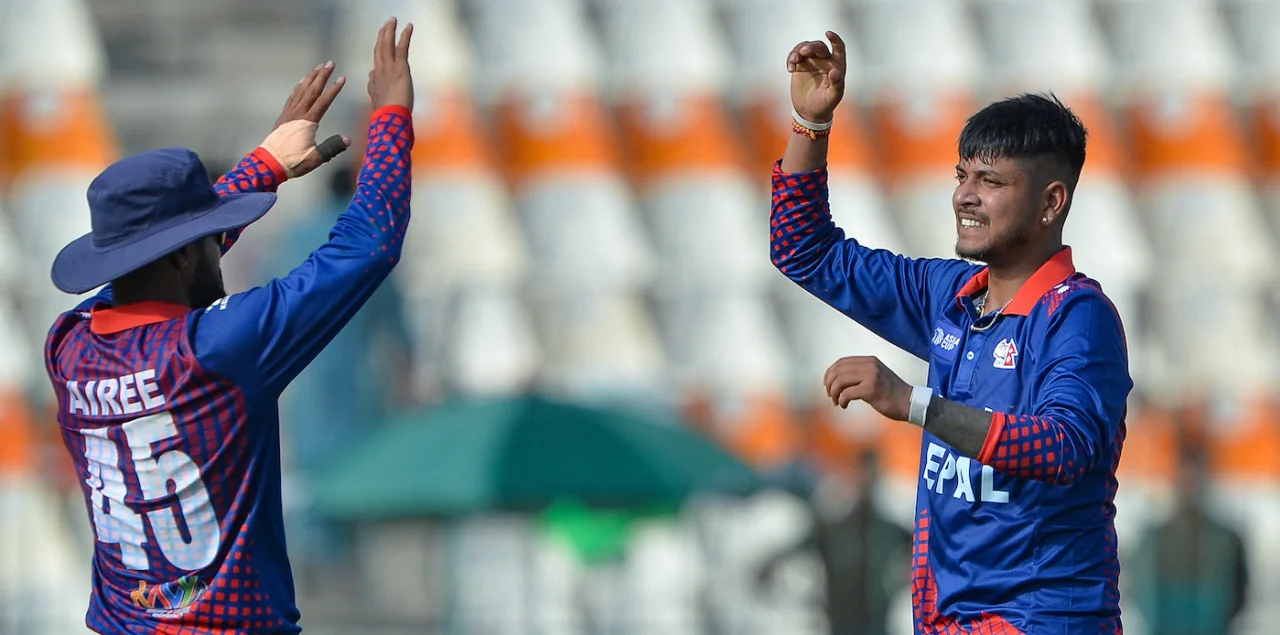 Sandeep Lamichhane celebrating wicket