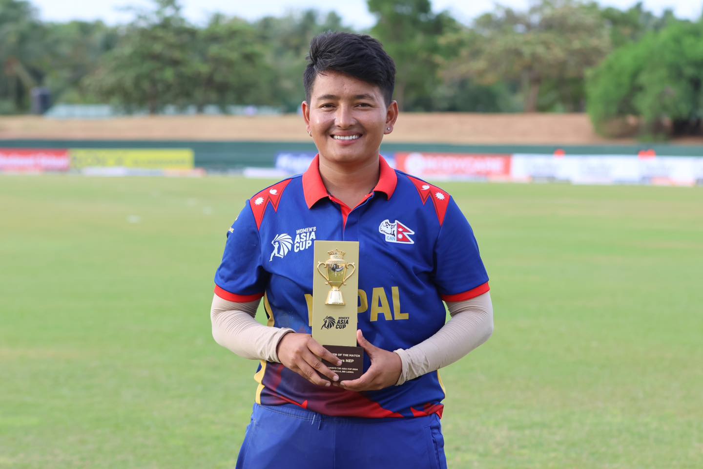 Samjhana Khadka with Player of the Match Trophy