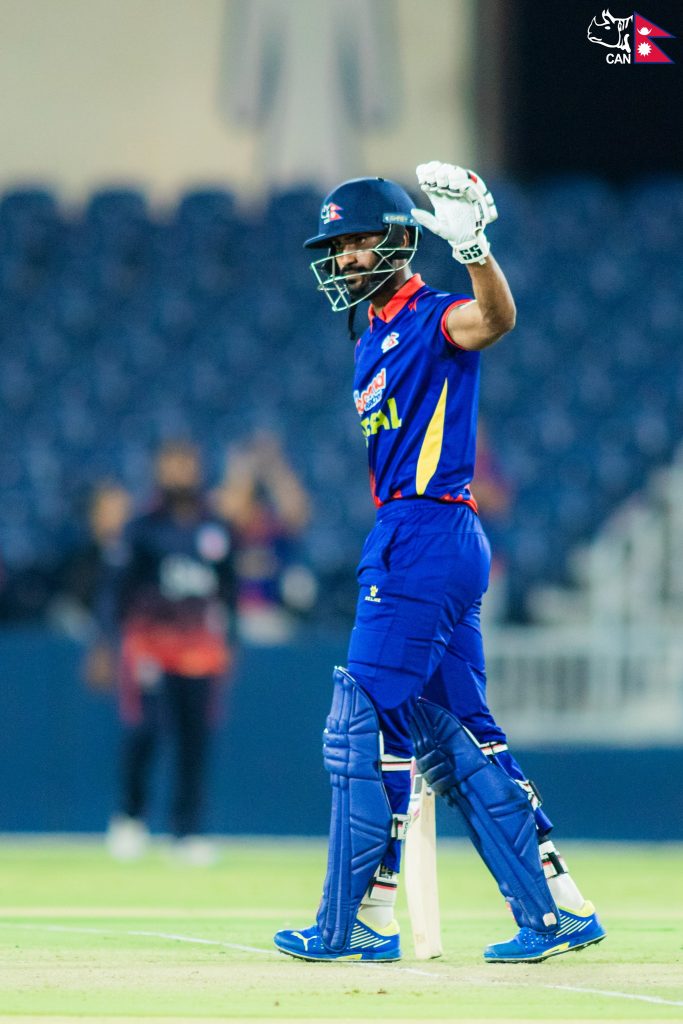 Nepal’s batting was anchored by opener Aasif Sheikh, who scored a brilliant half-century, smashing 5 fours and 2 sixes off 39 balls.