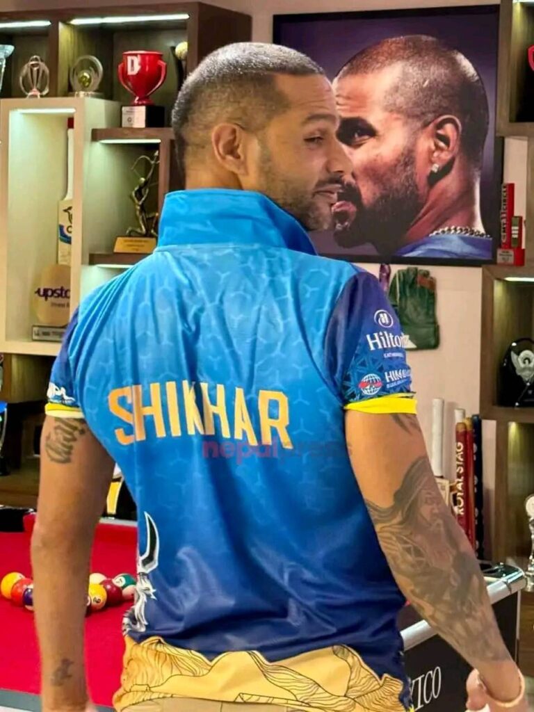 Shikhar Dhawan in a Karnali Yaks jersey