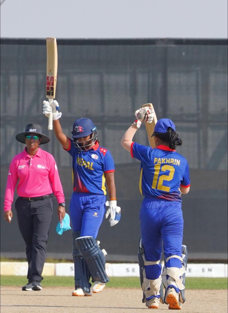 Puja Mahato was the standout performer, scoring a historic century, unbeaten 130 runs off 69 balls, including 17 fours.